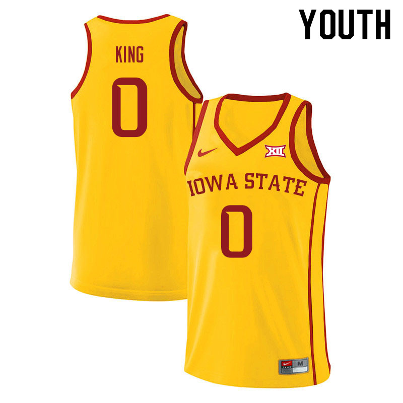 Youth #0 Tre King Iowa State Cyclones College Basketball Jerseys Sale-Yellow - Click Image to Close